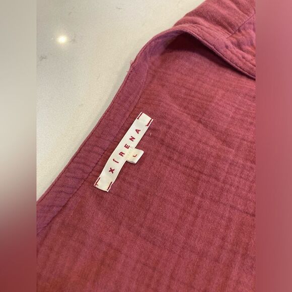 Xirena Reece Long Sleeve Wrap Dress 100% Cotton Red Large - Picture 5 of 8